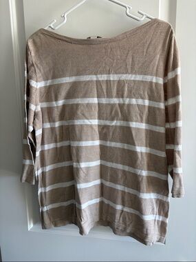 LOFT Neutral Striped Knit Top - Beige & Ivory